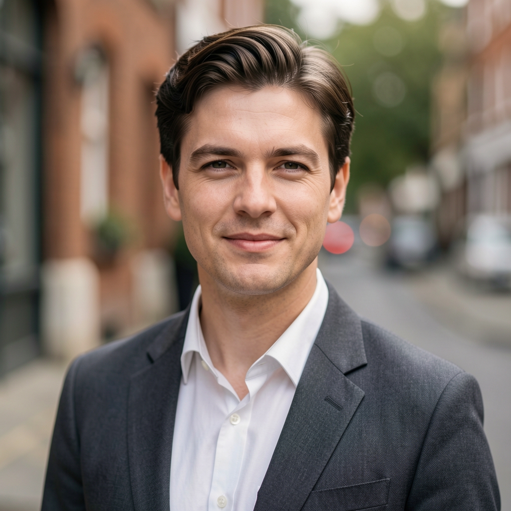 Editorial portrait, soft natural light, London studio